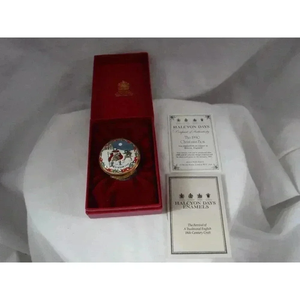 Enamel Box, Halcyon Days, Christmas 1990, ‎ Snuff Box, Pill Box, Jewelry Trinket